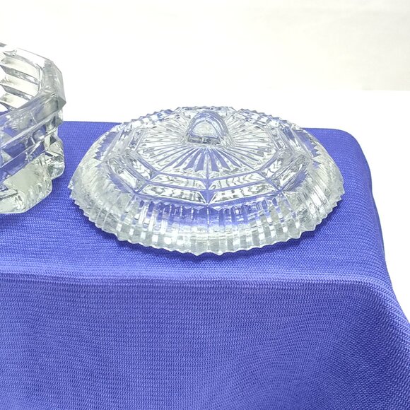 L.E. Smith Trinket Powder Box Pressed Glass Octagonal Design Clear Glass Vintage - Picture 9 of 13